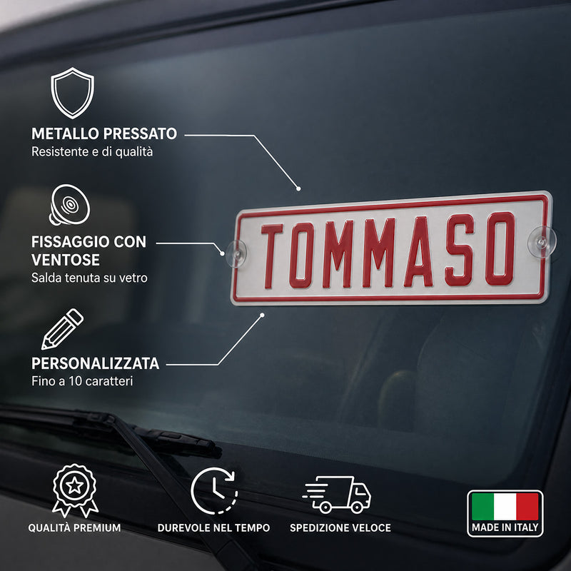 Carica immagine in Galleria Viewer, Targa camion personalizzata pressata bianca con caratteri rossi e ventose