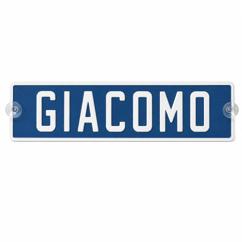 Carica immagine in Galleria Viewer, Targa camion personalizzata pressata blu con caratteri bianchi e ventose
