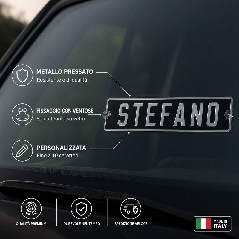 Carica immagine in Galleria Viewer, Targa camion personalizzata pressata nera con caratteri argento e ventose
