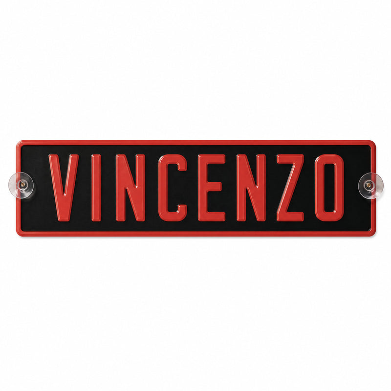 Carica immagine in Galleria Viewer, Targa camion personalizzata pressata nera con caratteri rossi e ventose