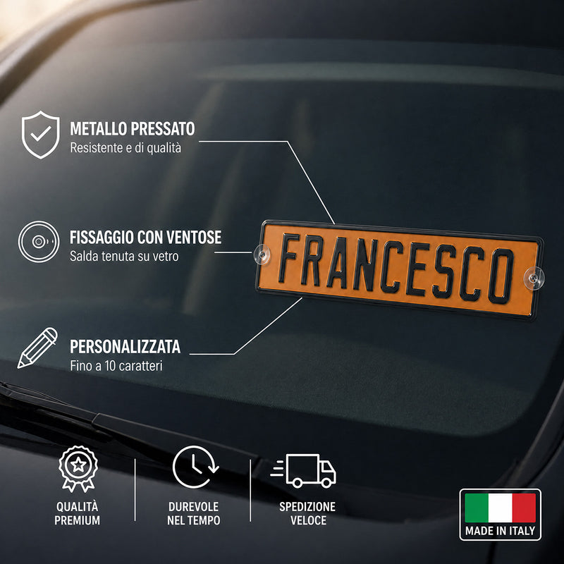 Carica immagine in Galleria Viewer, Targa camion personalizzata pressata arancio con caratteri neri e ventose
