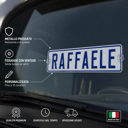 Targa camion personalizzata pressata bianca con caratteri blu e ventose