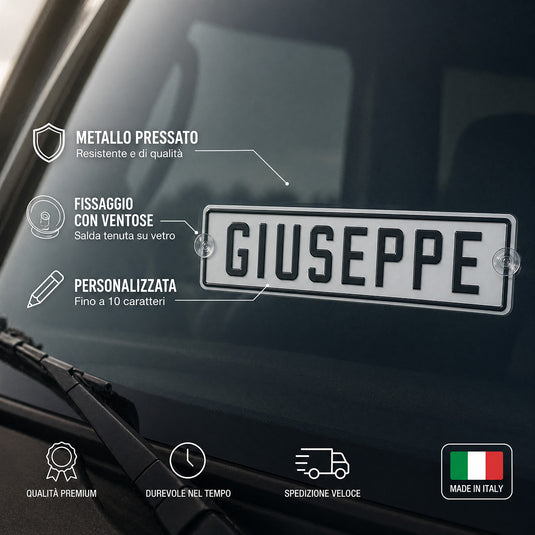 Targa camion personalizzata pressata bianca con caratteri neri e ventose