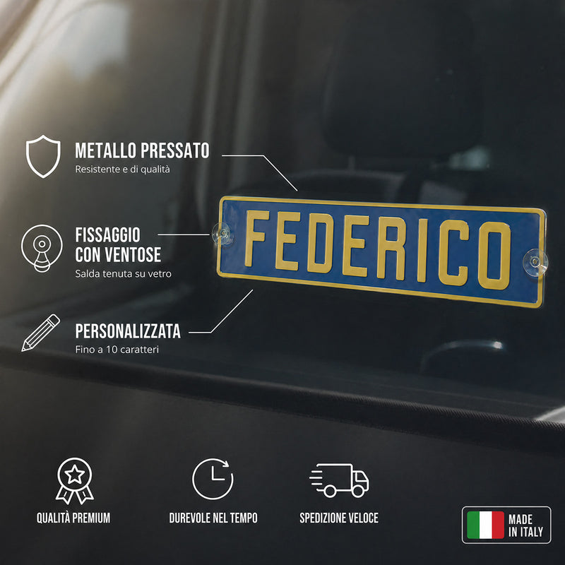 Carica immagine in Galleria Viewer, Targa camion personalizzata pressata blu con caratteri gialli e ventose
