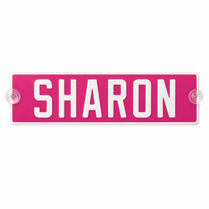 Targa camion personalizzata pressata rosa con caratteri bianchi e ventose