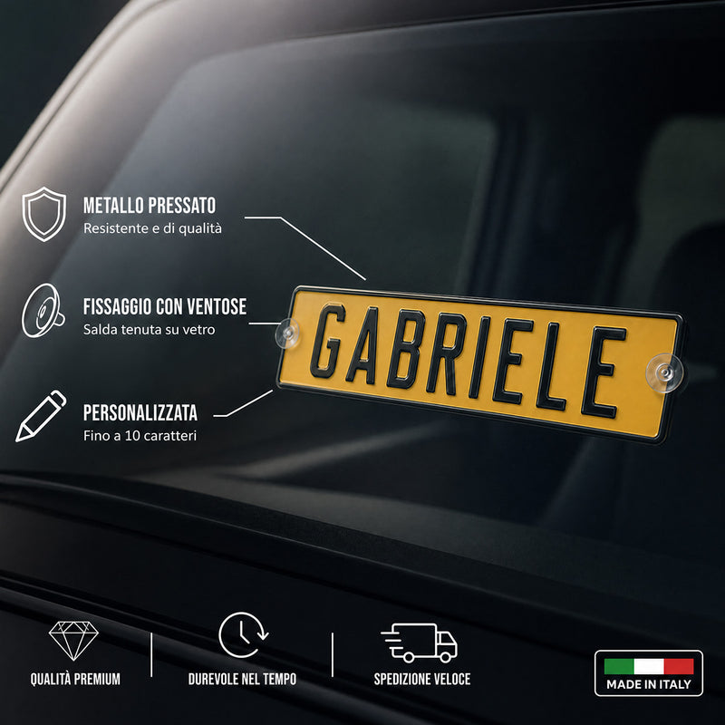 Carica immagine in Galleria Viewer, Targa camion personalizzata pressata gialla con caratteri neri e ventose
