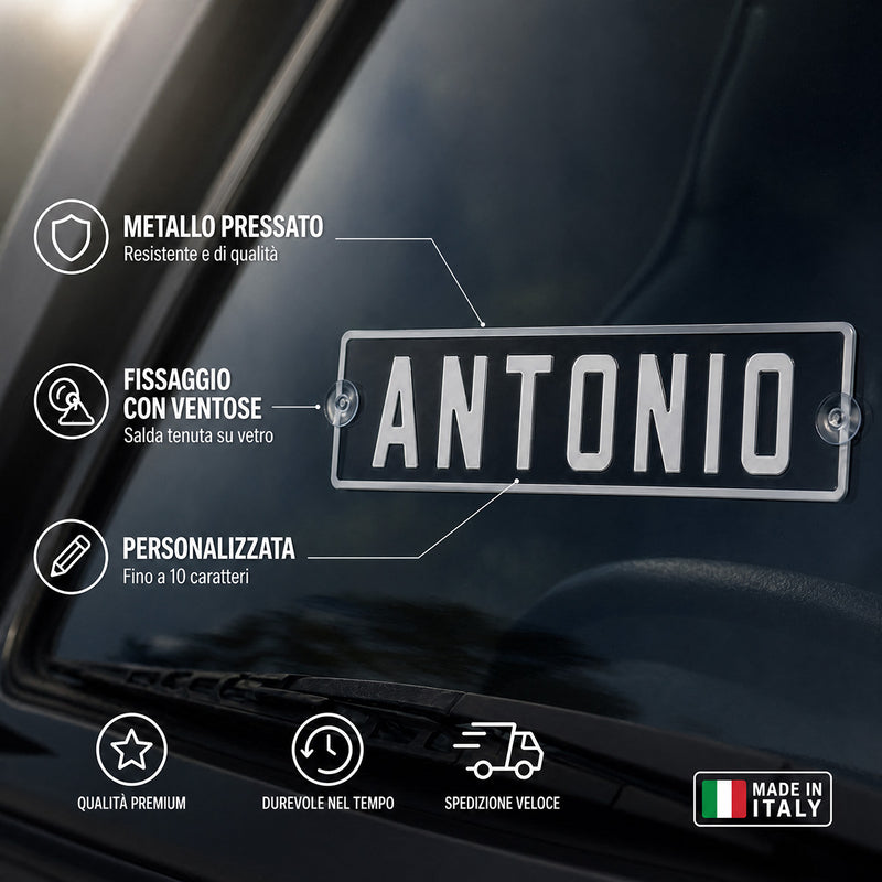Carica immagine in Galleria Viewer, Targa camion personalizzata pressata nera con caratteri bianchi e ventose
