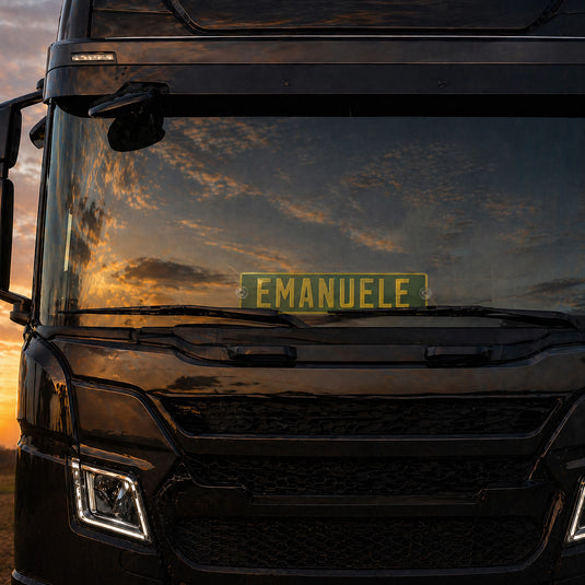 Targa camion personalizzata pressata verde con caratteri gialli e ventose