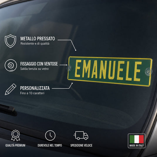 Targa camion personalizzata pressata verde con caratteri gialli e ventose